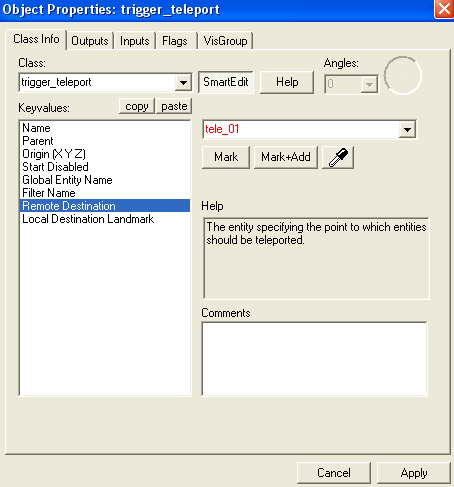 Object Properties trigger_teleport