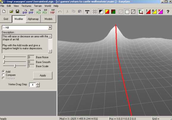 der Hill-Modifier am  Rand des Terrains